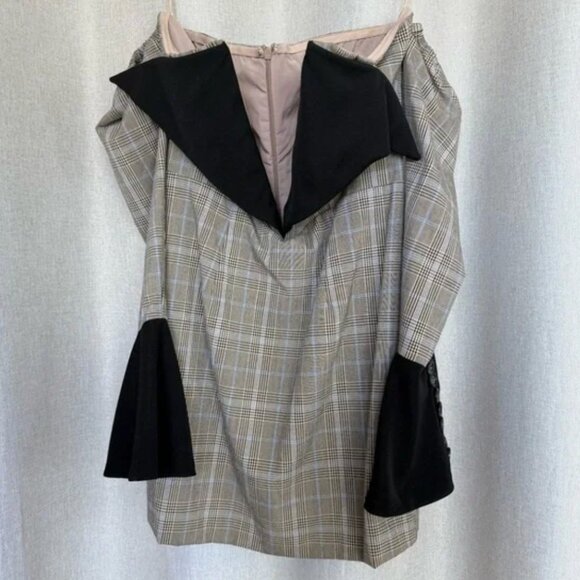 Atoir Sharp Edges Tan Black Long Sleeve V-neck Mini Dress S (6) - Picture 4 of 4